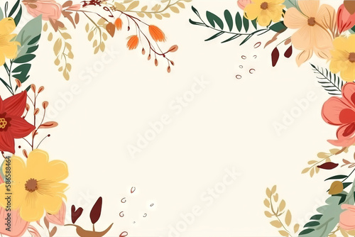  a floral frame with flowers and leaves on a white background with a place for a text or a picture or a picture or a picture. generative ai
