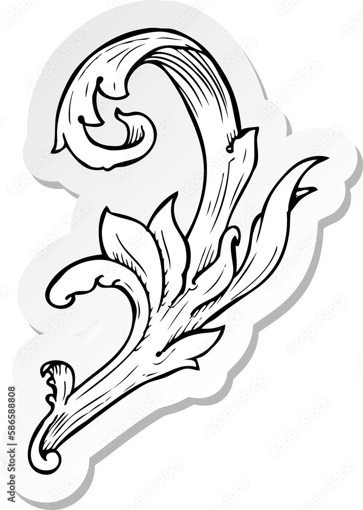 Fototapeta premium sticker of a traditional hand drawn floral swirl