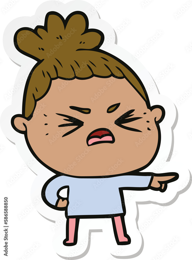 sticker of a cartoon angry woman sticker of a cartoon angry woman