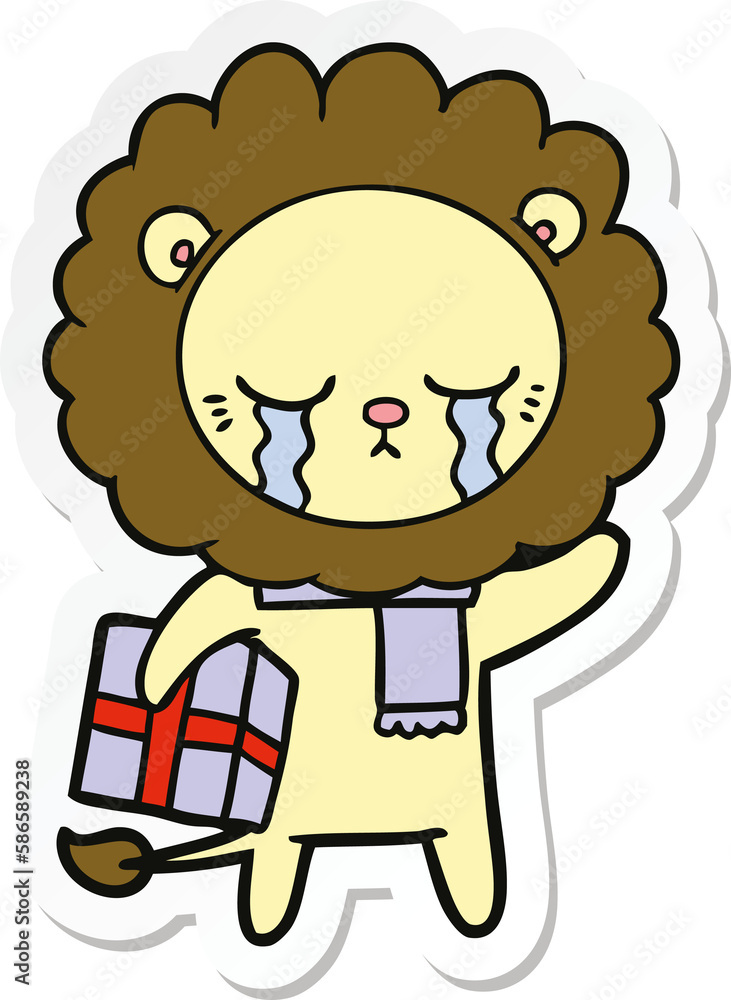 sticker of a crying cartoon lion sticker of a crying cartoon lion