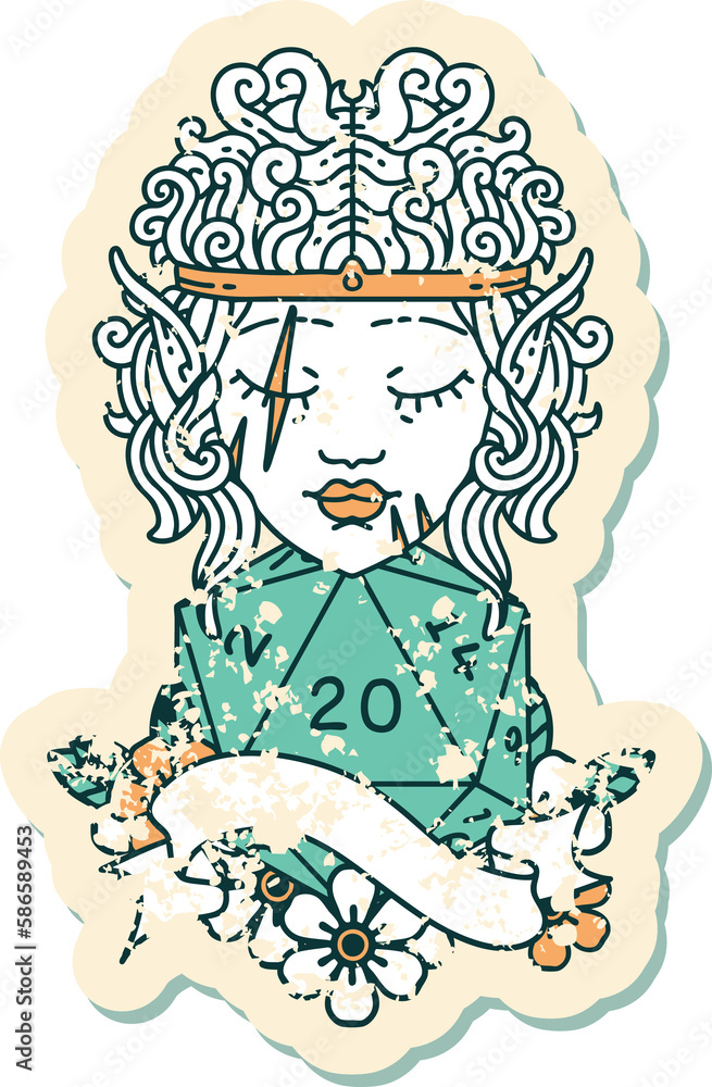 elf barbarian character face with natural twenty dice roll illustration elf barbarian character face with natural twenty dice roll illustration