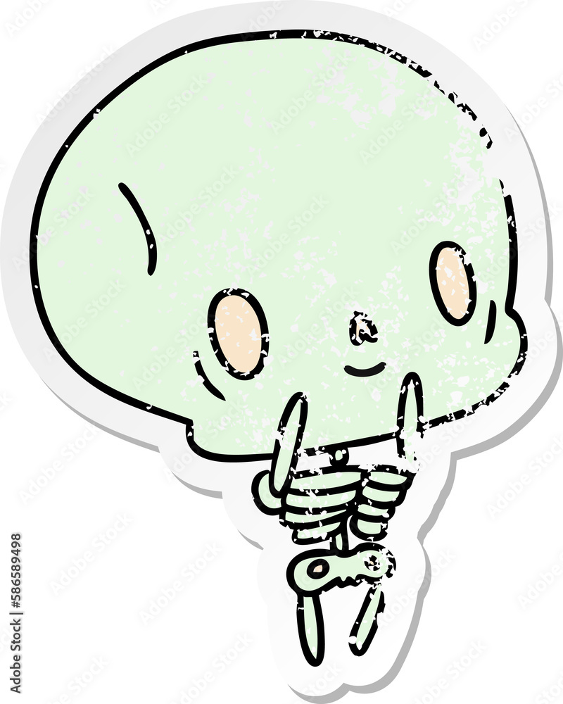 distressed sticker cartoon kawaii cute dead skeleton distressed sticker cartoon kawaii cute dead skeleton
