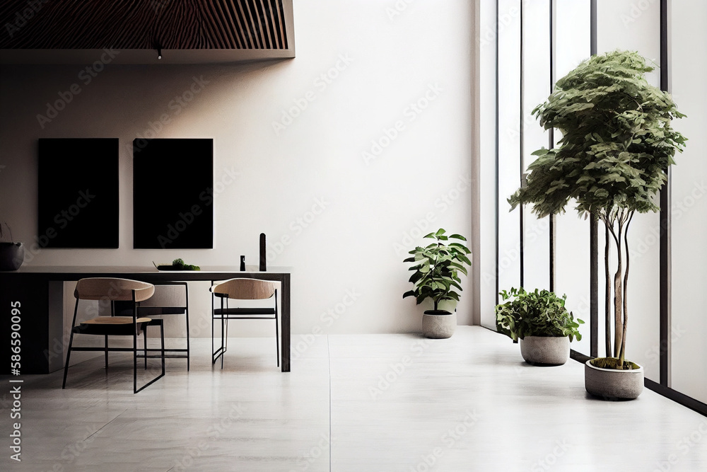 Design modern interior of living room with flowers in vase and mockup frames. AI Generated Design modern interior of living room with flowers in vase and mockup frames. AI Generated