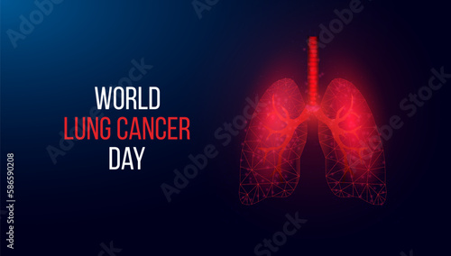 World Lung Cancer Day concept. Banner template with glowing low poly lungs. Futuristic modern abstract. Isolated on dark background. Vector illustration