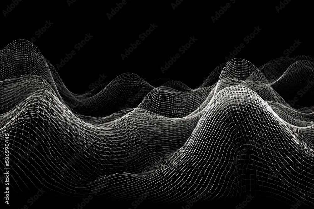 abstract wavy lines in black and white. Generative AI