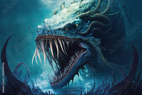 A large, aquatic creature with multiple sharp teeth Generative AI