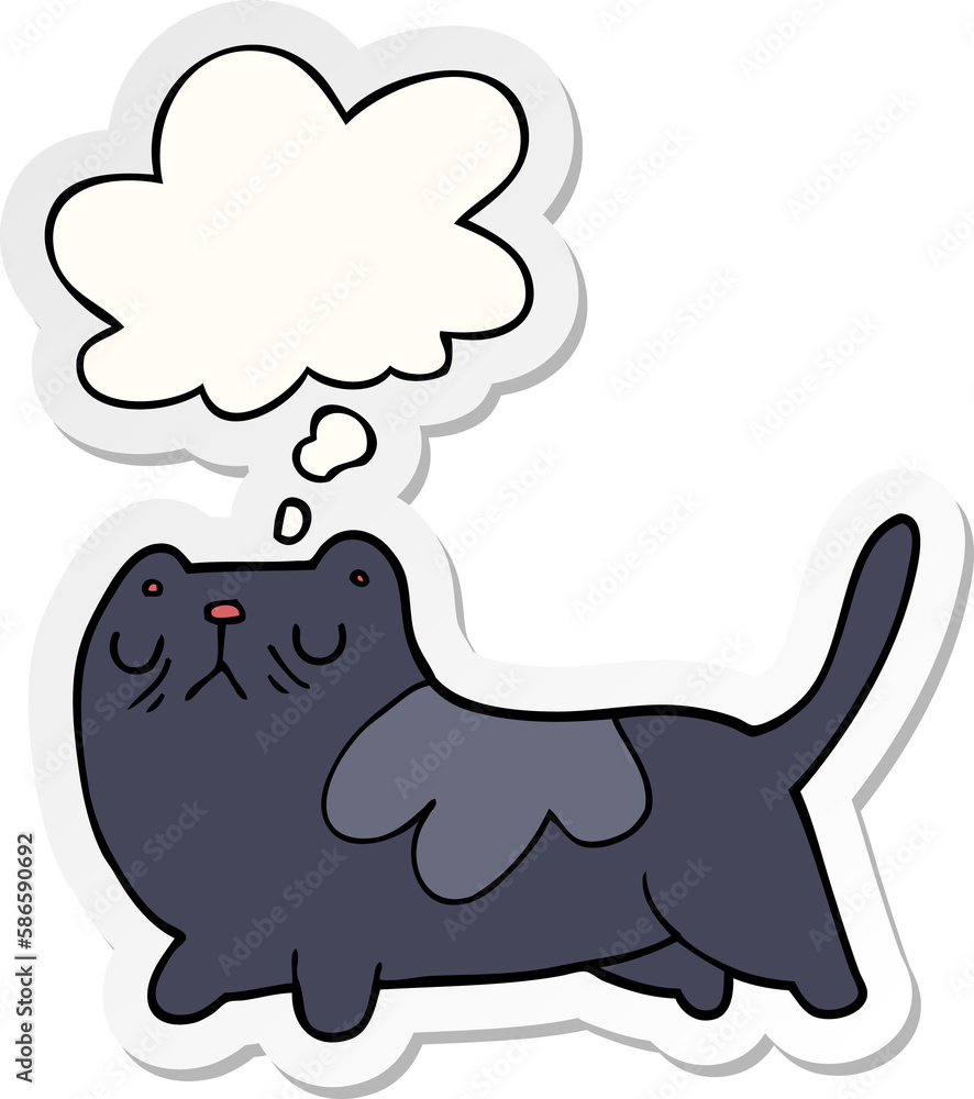 cartoon cat and thought bubble as a printed sticker cartoon cat and thought bubble as a printed sticker