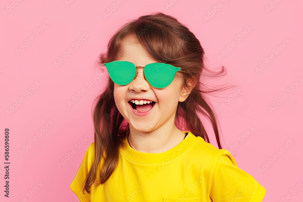 Adorable little girl wearing fashion glasses on a pink background. Concept photo for kids fashion Adorable little girl wearing fashion glasses on a pink background. Concept photo for kids fashion