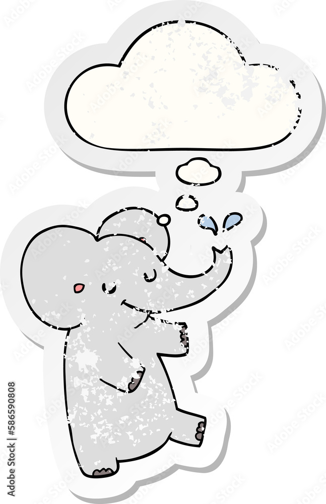 cartoon dancing elephant and thought bubble as a distressed worn sticker cartoon dancing elephant and thought bubble as a distressed worn sticker