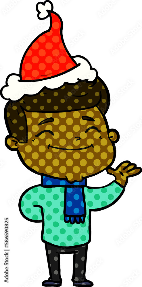 happy comic book style illustration of a man wearing santa hat happy comic book style illustration of a man wearing santa hat