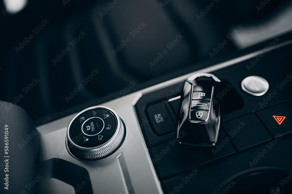 Car keys and transmission close up photo