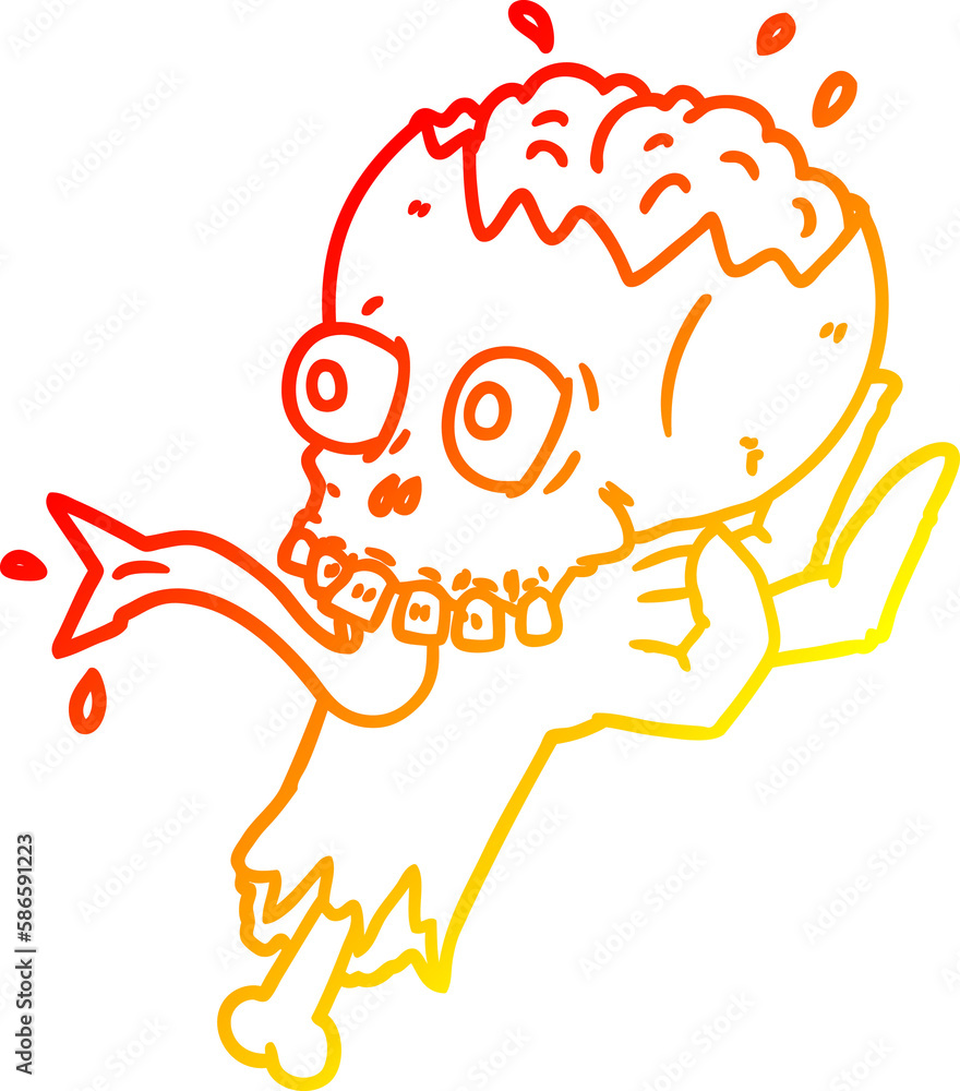 warm gradient line drawing cartoon halloween skull in zombie hand warm gradient line drawing cartoon halloween skull in zombie hand