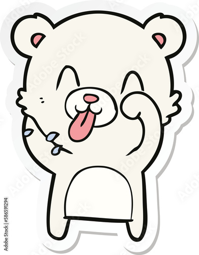 sticker of a rude cartoon polar bear sticking out tongue