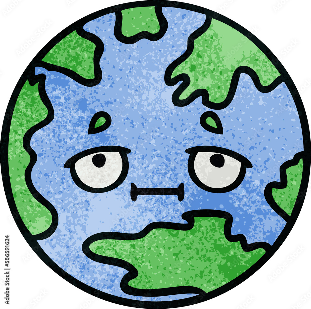 retro grunge texture cartoon planet earth retro grunge texture cartoon planet earth