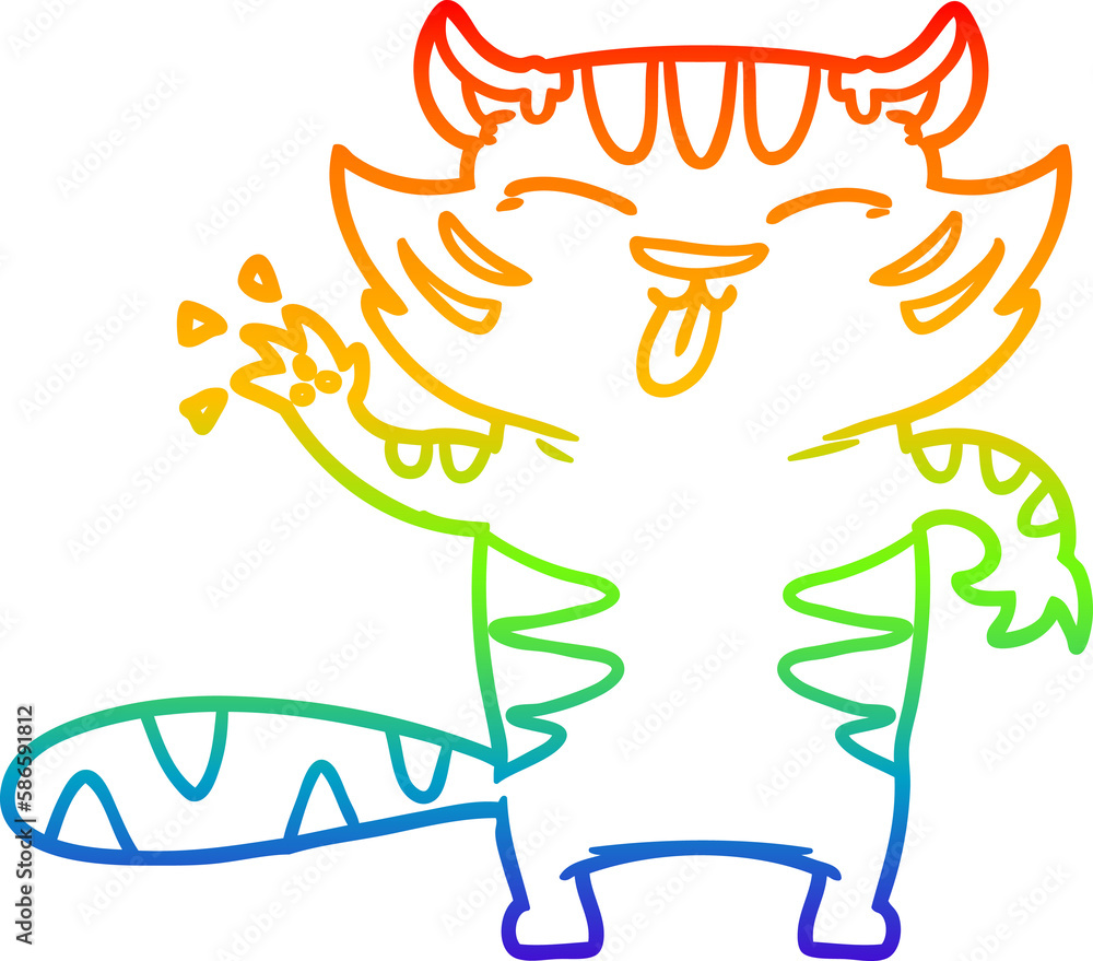 Obraz premium rainbow gradient line drawing cartoon white tiger