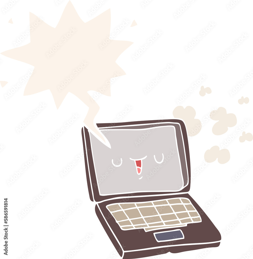 cartoon computer and speech bubble in retro style cartoon computer and speech bubble in retro style