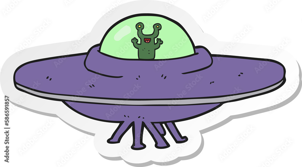 sticker of a cartoon alien spaceship sticker of a cartoon alien spaceship