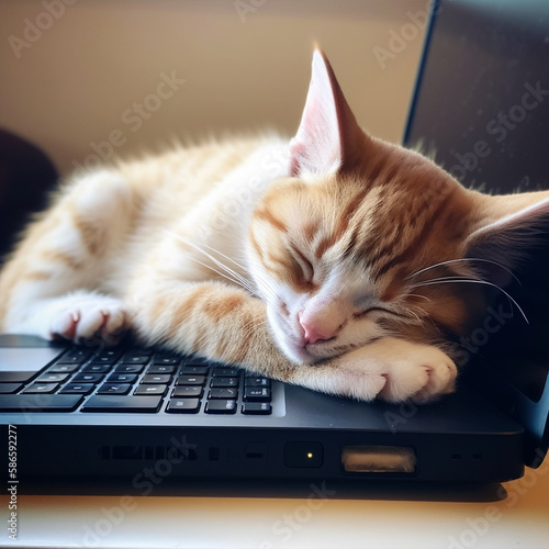 Beautiful cat sleeping on the computer