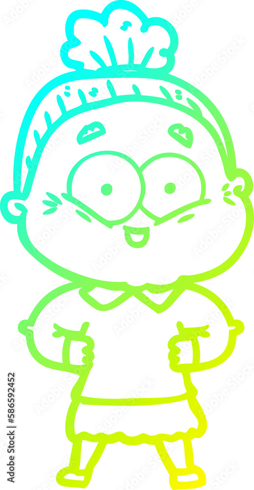cold gradient line drawing cartoon happy old woman cold gradient line drawing cartoon happy old woman