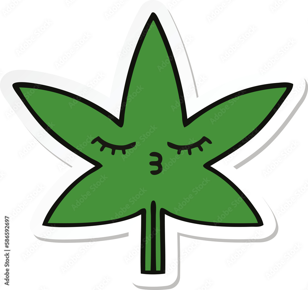 sticker of a cute cartoon marijuana leaf sticker of a cute cartoon marijuana leaf