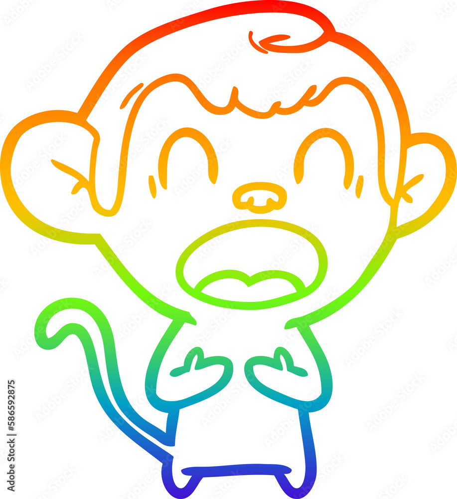 rainbow gradient line drawing shouting cartoon monkey rainbow gradient line drawing shouting cartoon monkey