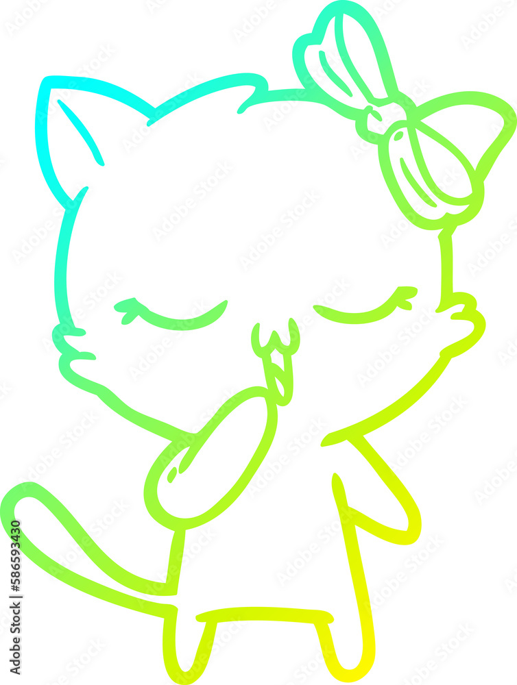 cold gradient line drawing cartoon cat with bow on head cold gradient line drawing cartoon cat with bow on head