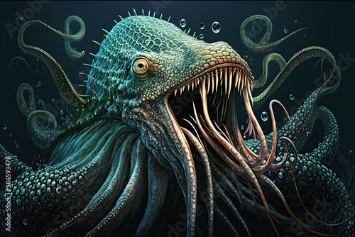 A large, aquatic creature with multiple sharp teeth Generative AI © PinkiePie