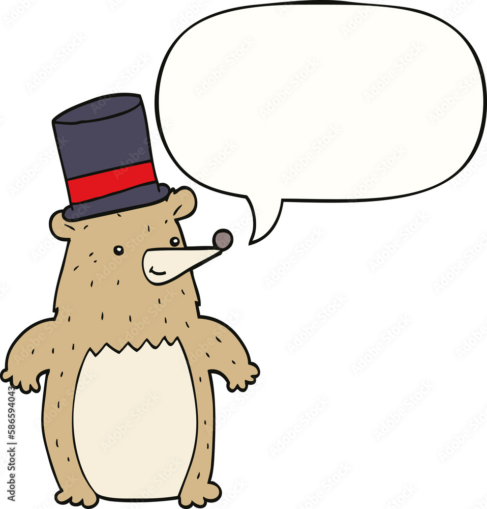 cartoon bear in top hat and speech bubble cartoon bear in top hat and speech bubble