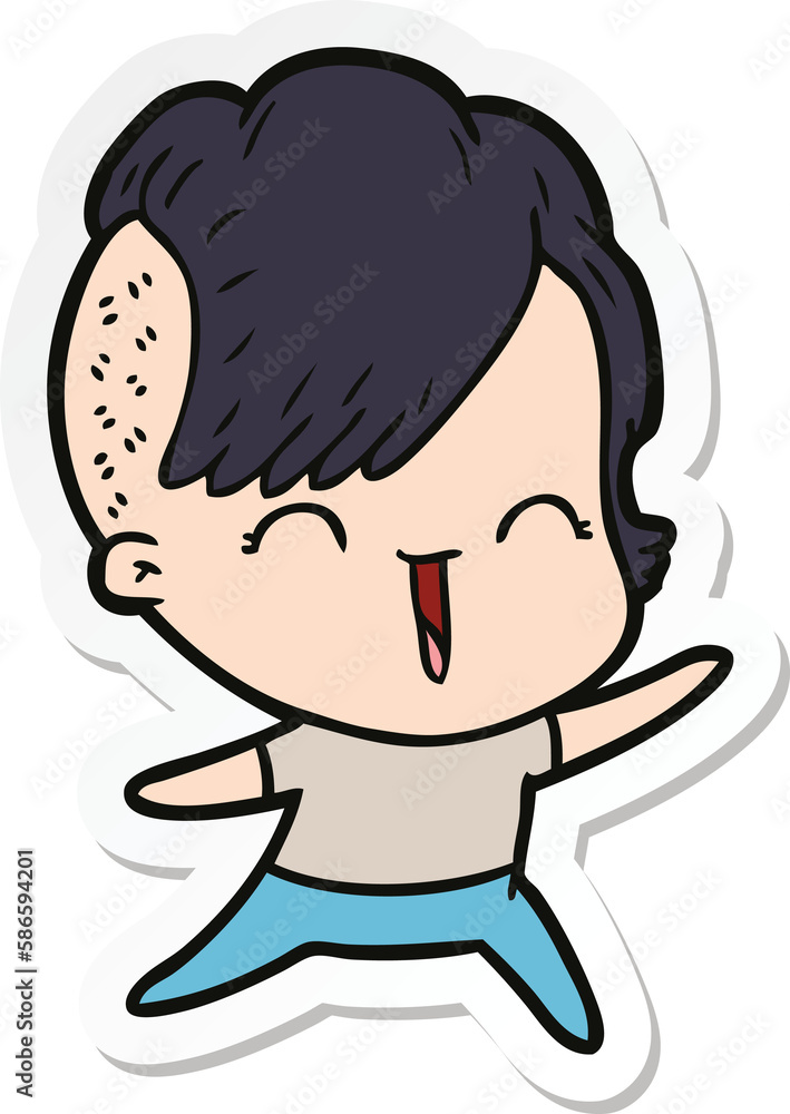sticker of a cartoon happy hipster girl sticker of a cartoon happy hipster girl