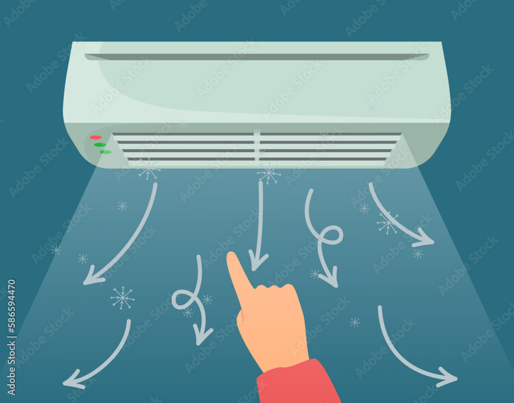 Vetor de Hand of person choosing cooling setting of air conditioner