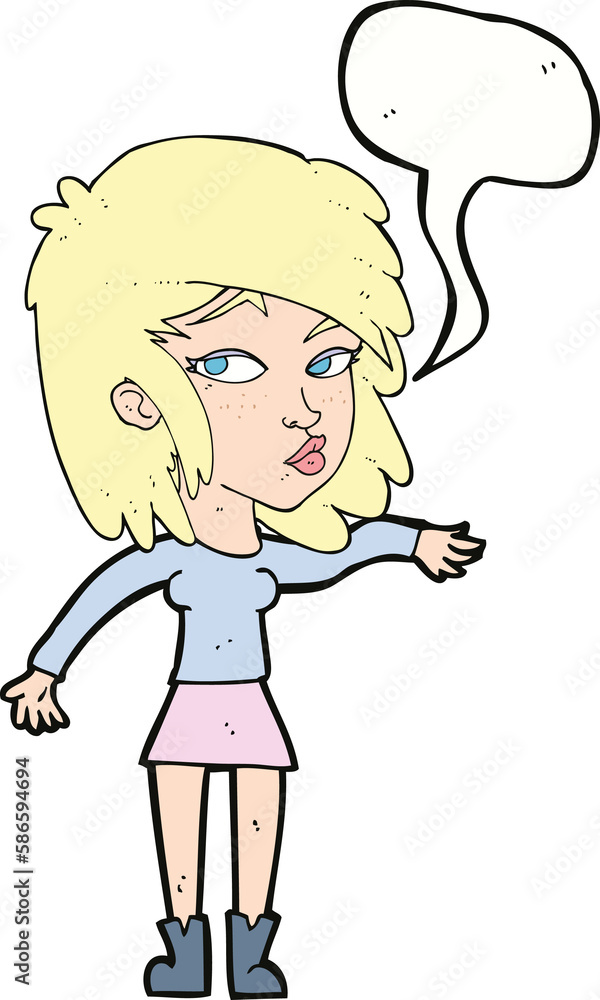 cartoon woman playing it cool with speech bubble cartoon woman playing it cool with speech bubble