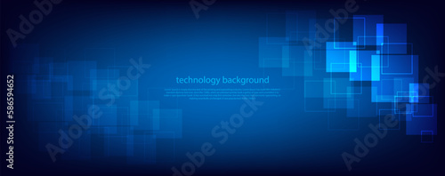 Abstract technology futuristic digital graphic concept square pattern with lighting glowing particles rectangle elements on blue background. Vector illustration. 