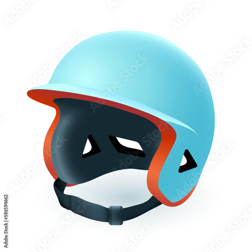 White helmet for baseball player 3D illustration. Cartoon drawing of safety equipment or headgear for baseball in 3D style on white background. Baseball, sports, healthy lifestyle concept