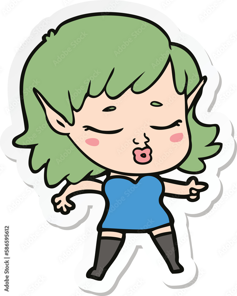 sticker of a pretty cartoon elf girl sticker of a pretty cartoon elf girl