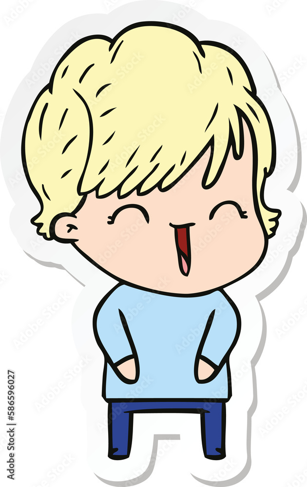 sticker of a cartoon laughing woman sticker of a cartoon laughing woman