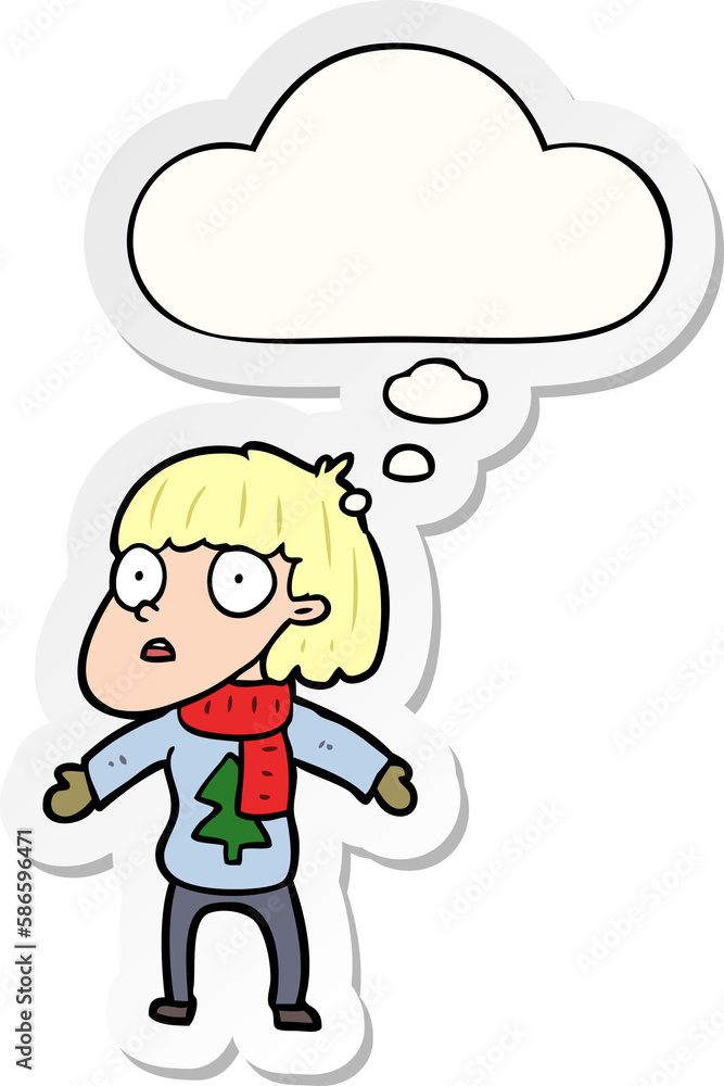 cartoon surprised christmas person and thought bubble as a printed sticker cartoon surprised christmas person and thought bubble as a printed sticker