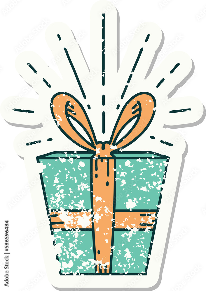 grunge sticker of tattoo style christmas present grunge sticker of tattoo style christmas present