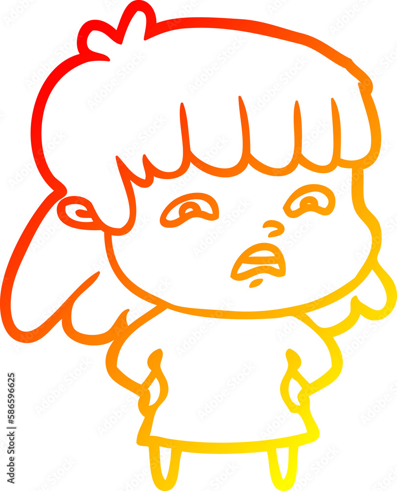 warm gradient line drawing cartoon worried woman warm gradient line drawing cartoon worried woman