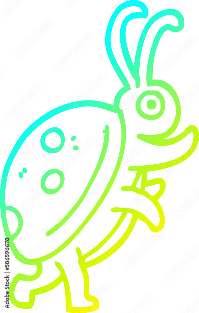 Naklejka premium cold gradient line drawing cartoon ladybug