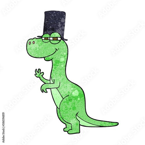 textured cartoon dinosaur wearing top hat