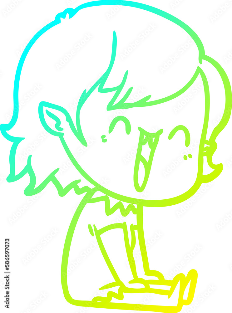 cold gradient line drawing cute cartoon happy vampire girl