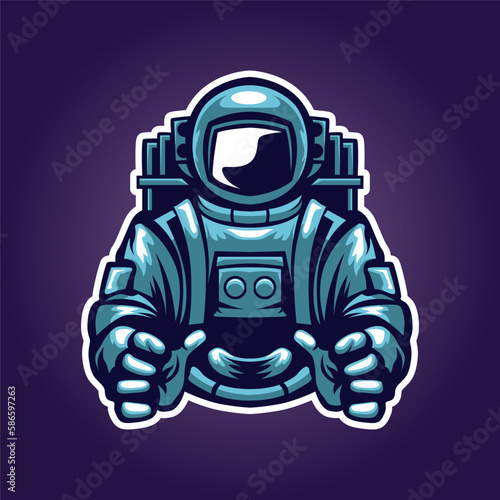 mascot of astronaut with holding hand position 