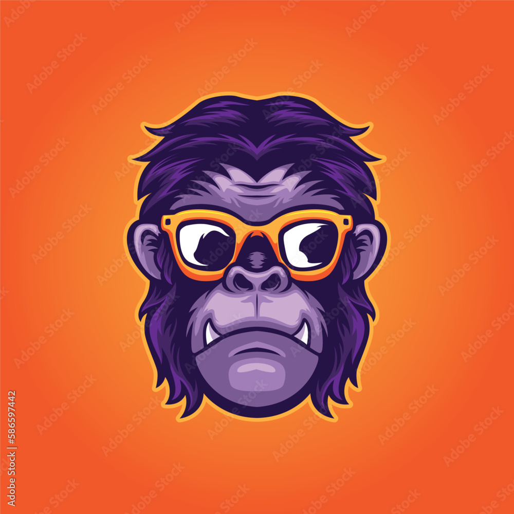 Ape monkey with glasses logo, cool logo design Ape monkey with glasses logo, cool logo design