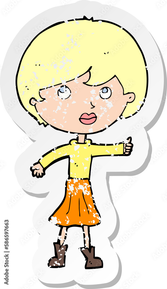 retro distressed sticker of a cartoon woman asking question retro distressed sticker of a cartoon woman asking question