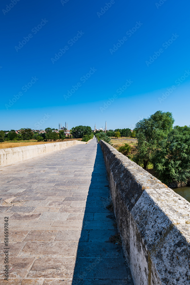 Ottoman bridge on Meric River near Edirne, a famous tourist attraction in Edirne, Turkey