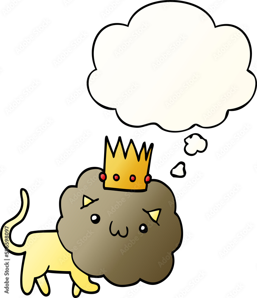 cartoon lion with crown and thought bubble in smooth gradient style cartoon lion with crown and thought bubble in smooth gradient style