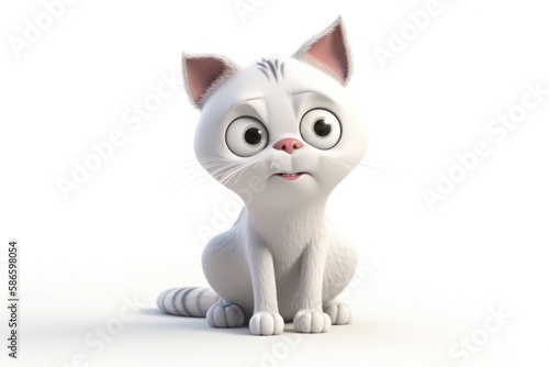 white kitten annoy surprise illustration 3d style cartoon cat character isolated white background 