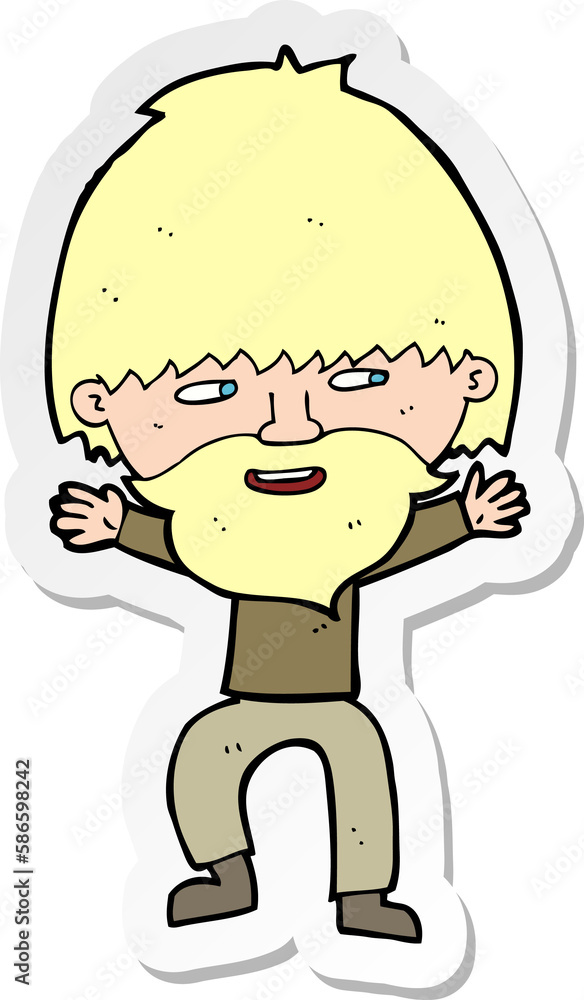 sticker of a cartoon happy man with beard sticker of a cartoon happy man with beard