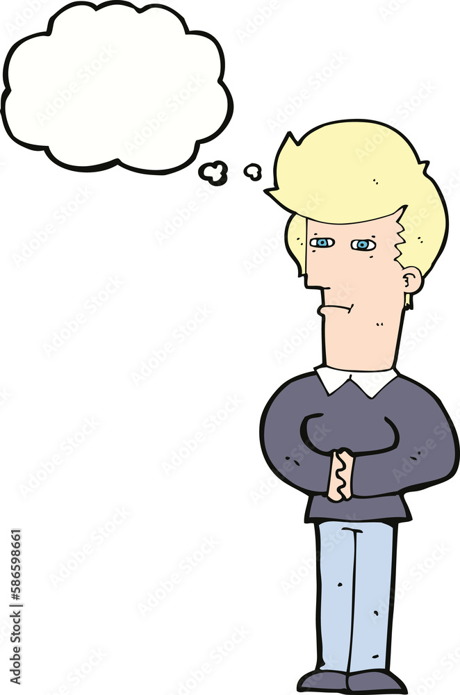 cartoon man narrowing his eyes with thought bubble cartoon man narrowing his eyes with thought bubble