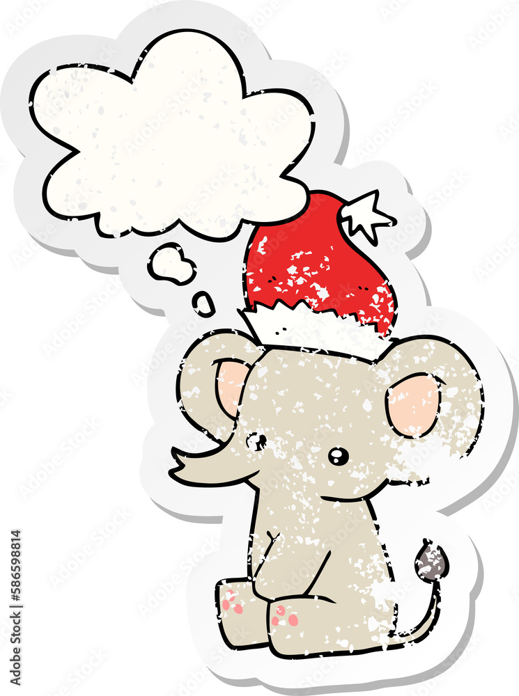 cute christmas elephant and thought bubble as a distressed worn sticker cute christmas elephant and thought bubble as a distressed worn sticker